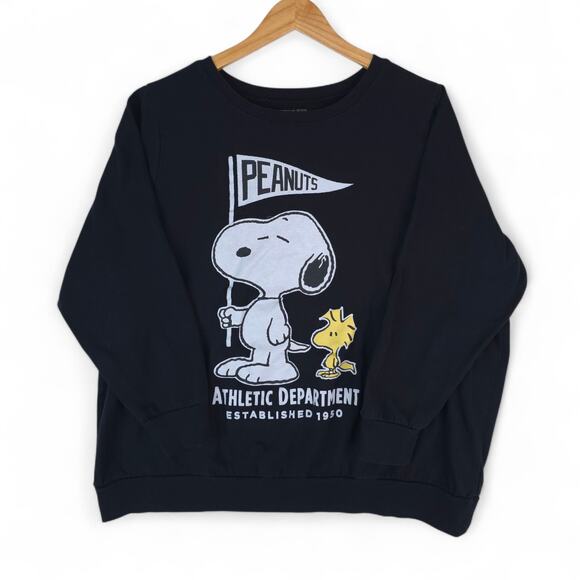 Peanuts Snoopy Woodstock Sweatshirt Womens 2 Black Crewneck Pullover Long Sleeve - Picture 1 of 8